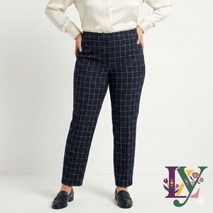 Amanda + Chelsea Black White Grid Ankle Pants Size 16 Career Stretch Windowpane